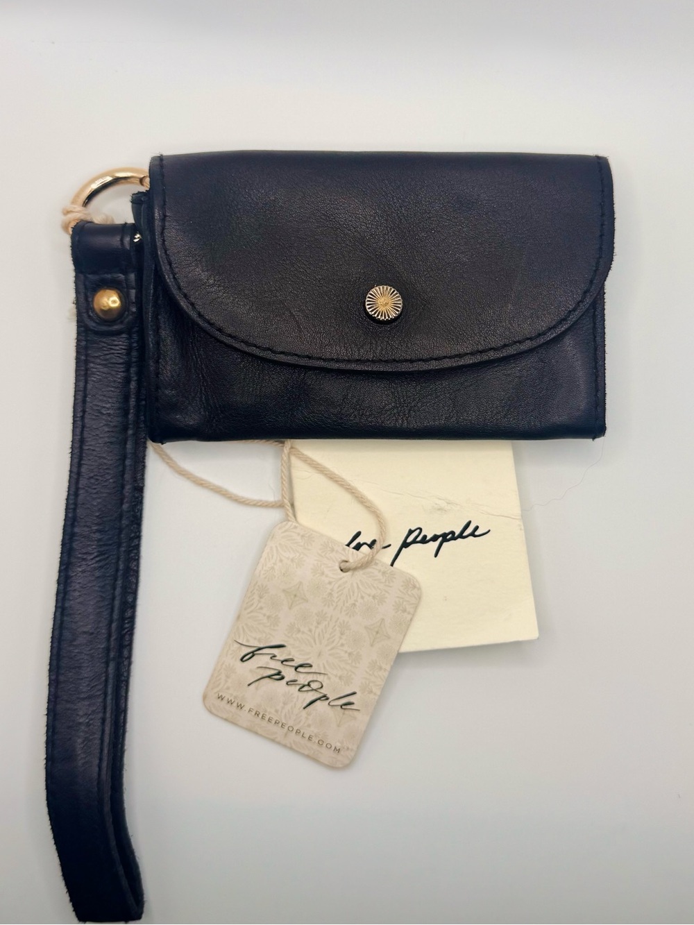 Free People Black Leather Wristlet Wallet